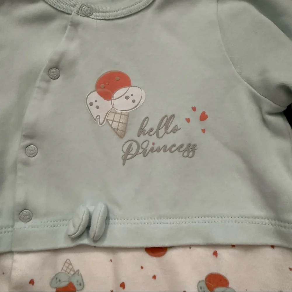 Biorganic Princess Ice Cream Footed Romper 9-12M 74cm Mint Ecru‎ Organic Cotton